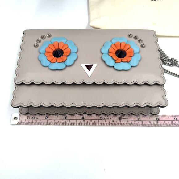 Fendi Beige Blue Orange Owl WOC Crossbody Bag SHW Scalloped Edges - Picture 10 of 14